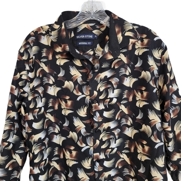 Silver Stone Black Feather Deco Button Down Shirt - Picture 2 of 7